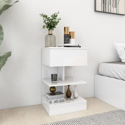 vidaXL Table de chevet blanc brillant 40x35x65 cm en bois d'ingénierie