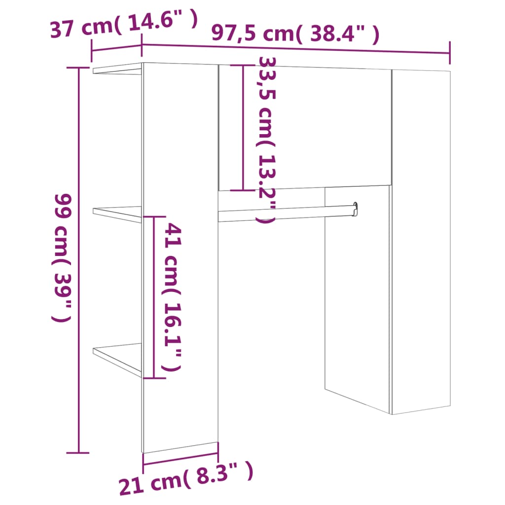 vidaXL Meuble d'entrée Chêne Sonoma 97,5x37x99 cm Bois d'ingénierie