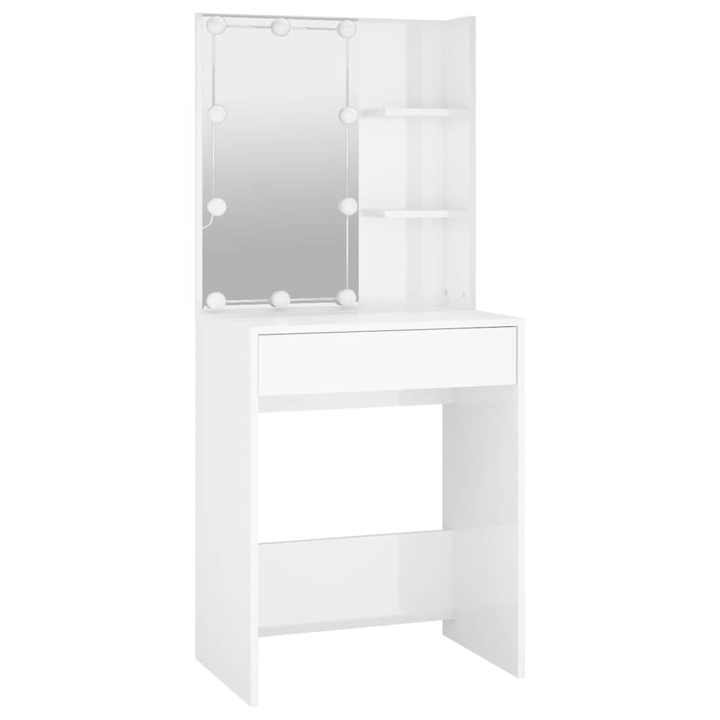 vidaXL Schminktisch mit LED Hochglanz-Weiß 60x40x140 cm