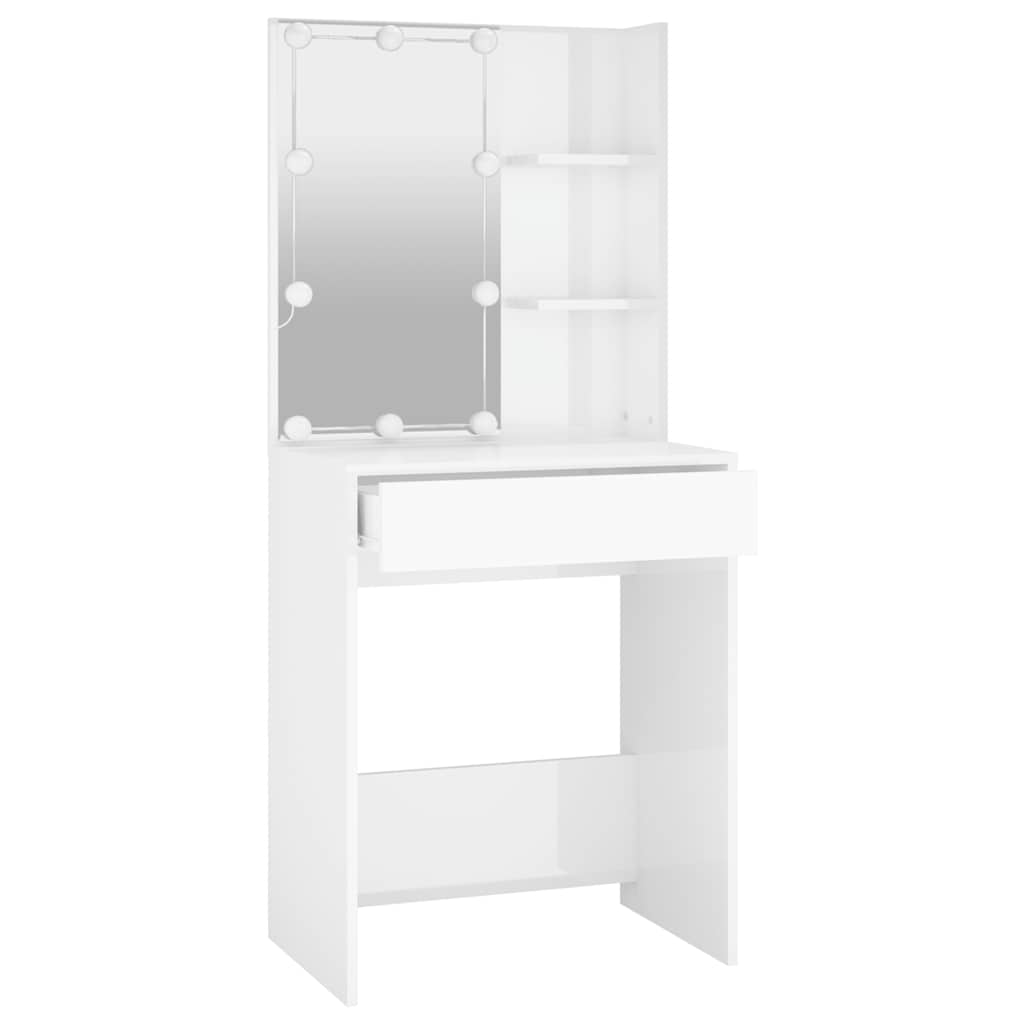 vidaXL Schminktisch mit LED Hochglanz-Weiß 60x40x140 cm