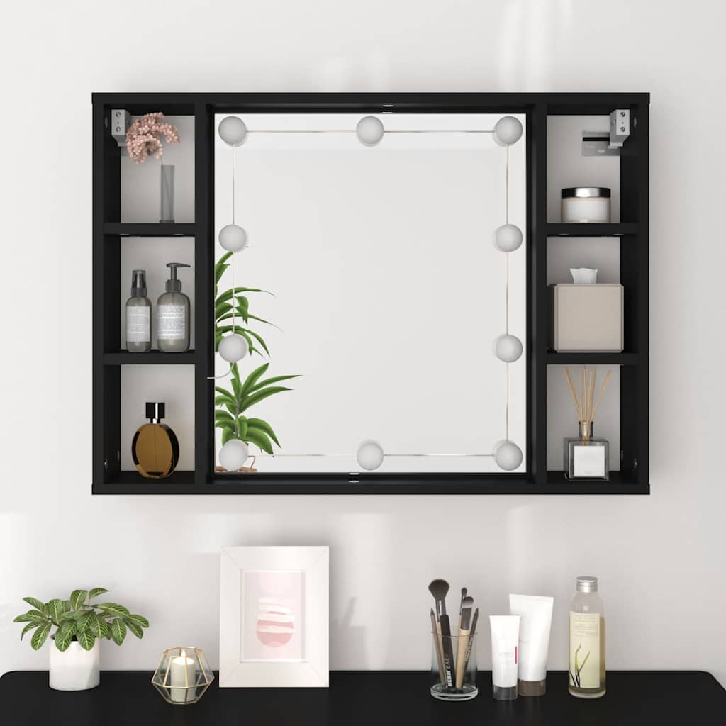 vidaXL Spiegelschrank mit LED Schwarz 76x15x55 cm