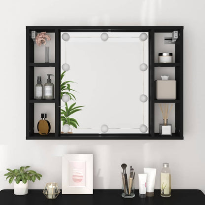 vidaXL Spiegelschrank mit LED Schwarz 76x15x55 cm