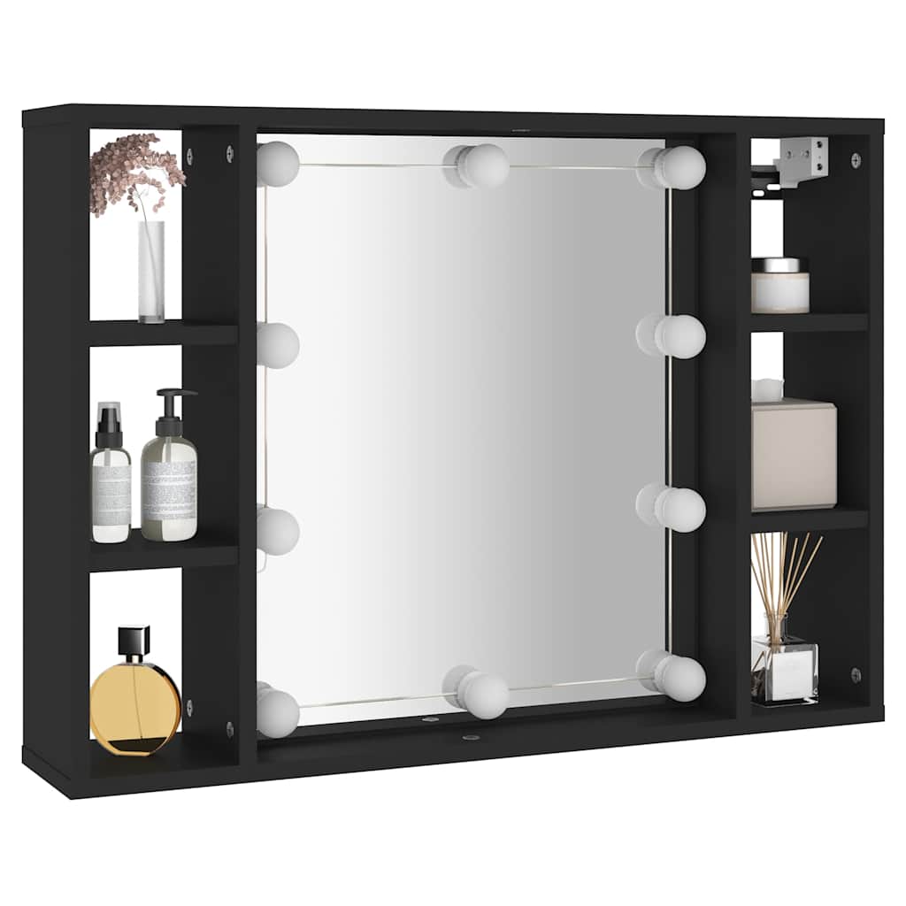 vidaXL Spiegelschrank mit LED Schwarz 76x15x55 cm