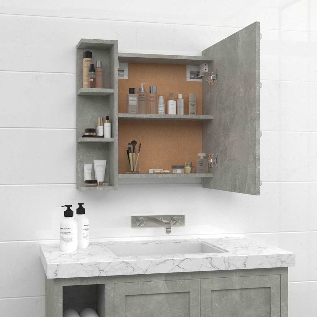 vidaXL Armoire de toilette avec LED gris béton 70x16,5x60 cm