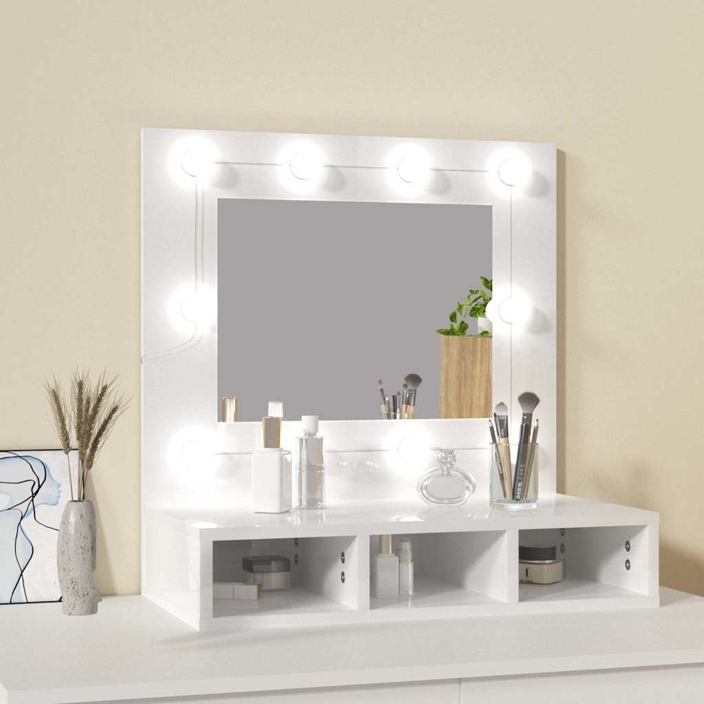 vidaXL Spiegelschrank mit LED Hochglanz-Weiß 60x31,5x62 cm