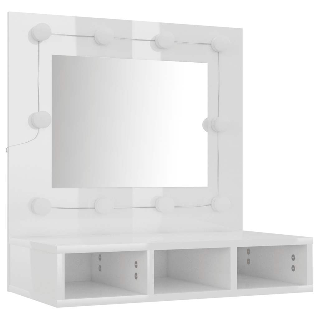 vidaXL Spiegelschrank mit LED Hochglanz-Weiß 60x31,5x62 cm