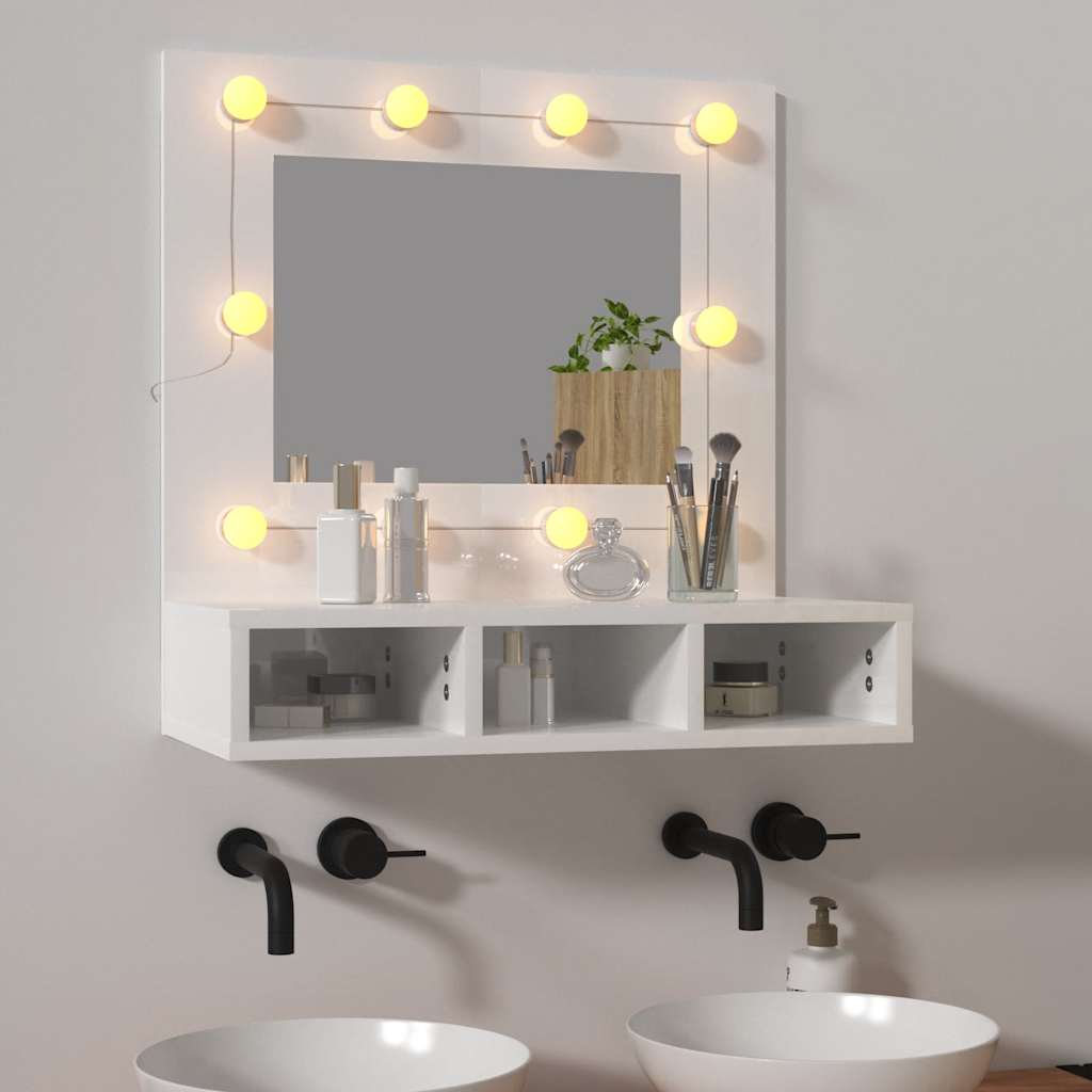 vidaXL Spiegelschrank mit LED Hochglanz-Weiß 60x31,5x62 cm