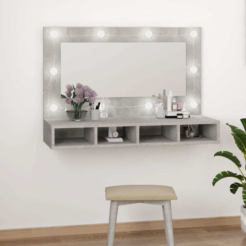vidaXL Armoire de toilette avec LED gris béton 90x31,5x62 cm