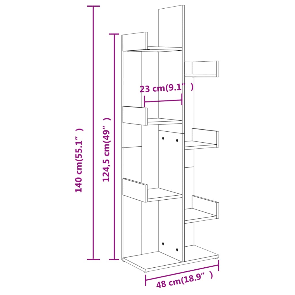 vidaXL Bücherregal Sonoma-Eiche 48x25,5x140 cm Holzwerkstoff
