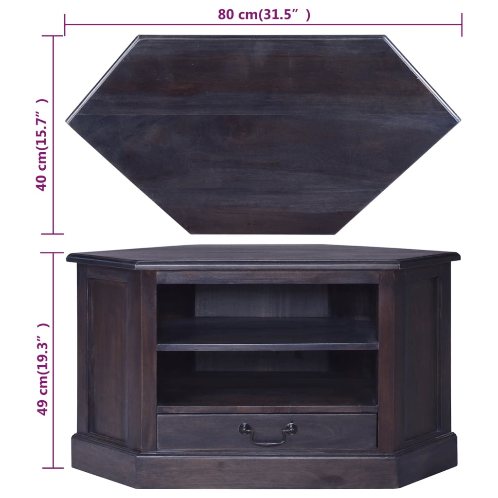 vidaXL Eck-TV-Schrank Hellschwarz 80x40x49 cm Massivholz Mahagoni