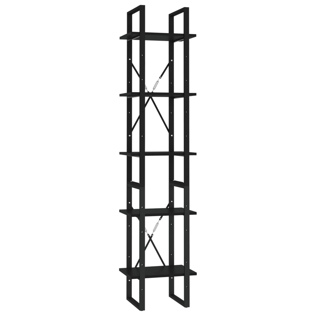 vidaXL Bücherregal 5 Fächer Schwarz 40x30x175 cm Holzwerkstoff