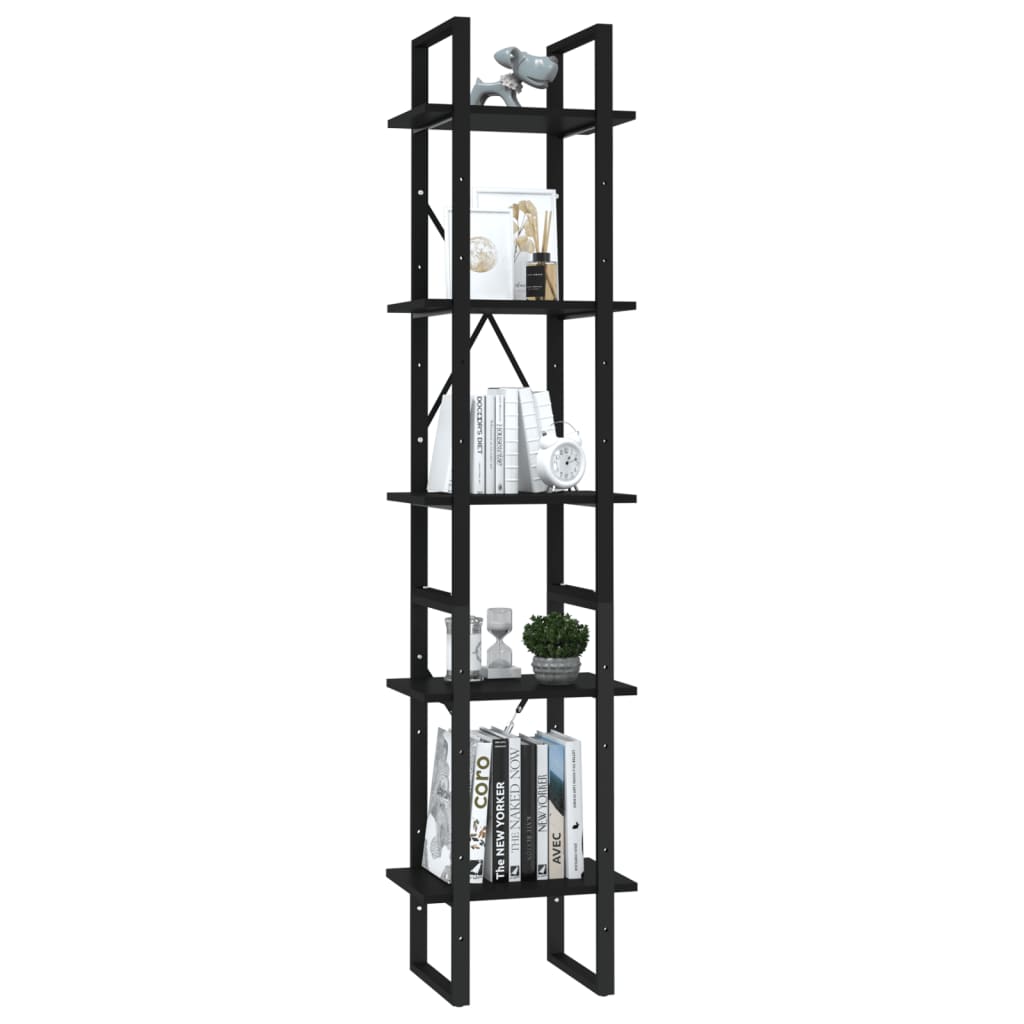 vidaXL Bücherregal 5 Fächer Schwarz 40x30x175 cm Holzwerkstoff