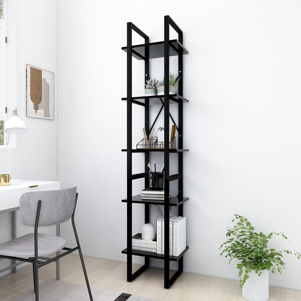 vidaXL Bücherregal 5 Fächer Schwarz 40x30x175 cm Holzwerkstoff