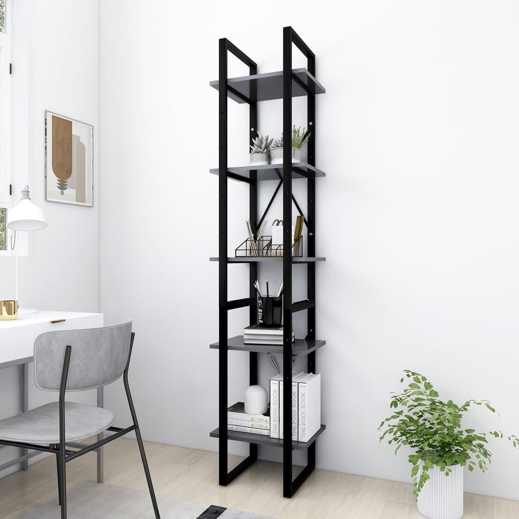 vidaXL Étagère à livres 5 niveaux Gris 40x30x175 cm Bois d'ingénierie