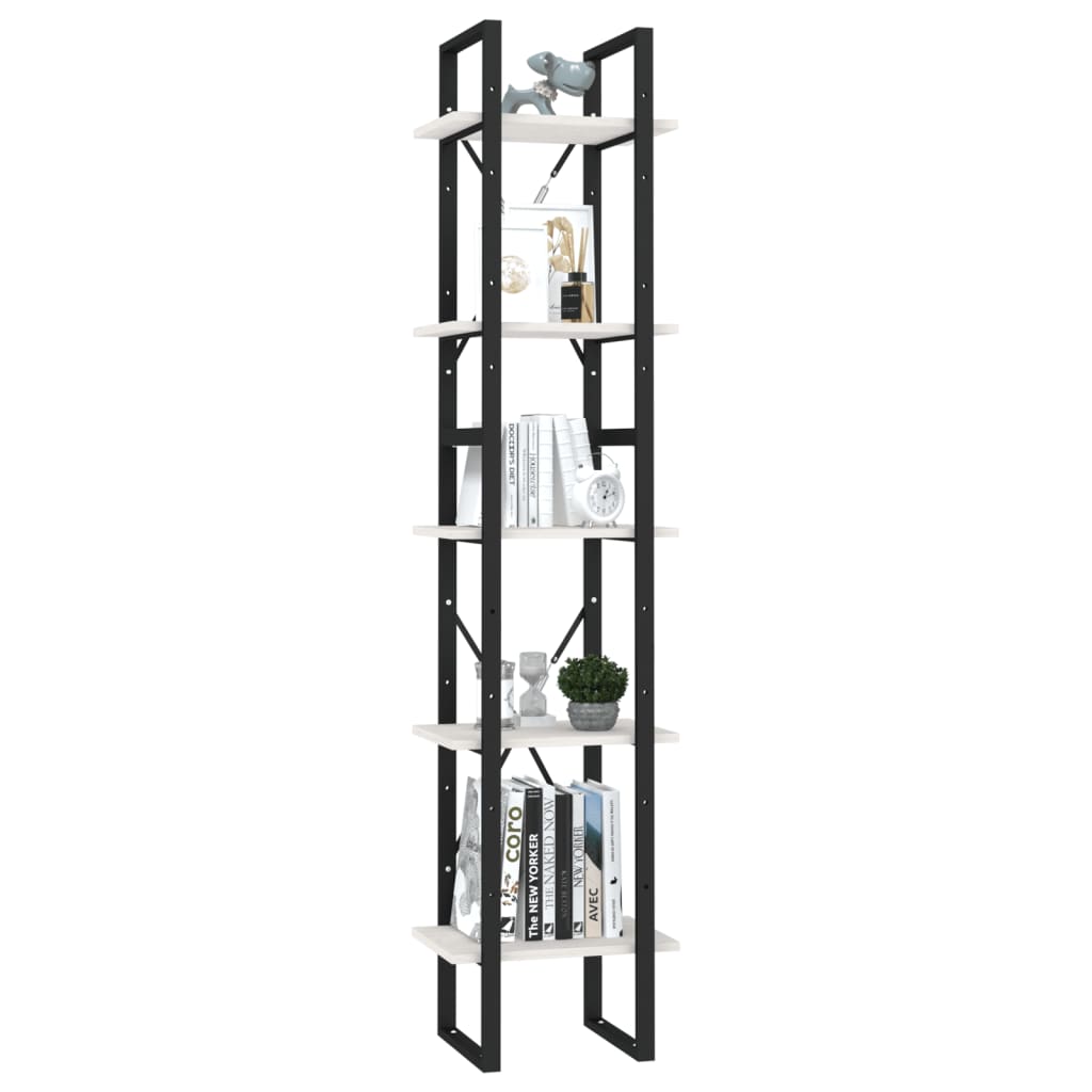 vidaXL Bücherregal 5 Fächer Weiß 40x30x175 cm Massivholz Kiefer