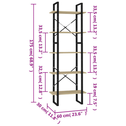 vidaXL Bibliothèque 5 étagères Chêne Sonoma 60x30x175 cm Bois d'ingénierie