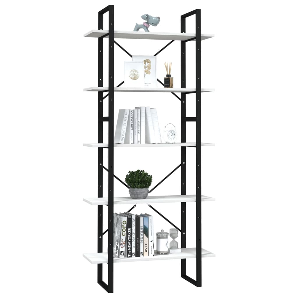 vidaXL Bücherregal 5 Fächer Weiß 80x30x175 cm Massivholz Kiefer