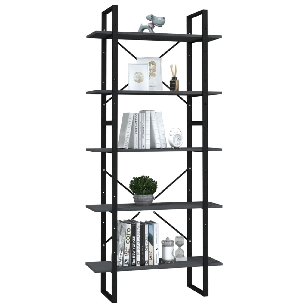 vidaXL Bücherregal 5 Fächer Grau 80x30x175 cm Massivholz Kiefer