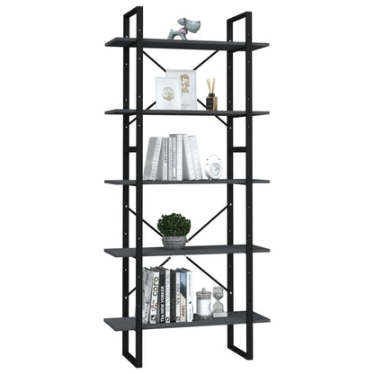 vidaXL Bücherregal 5 Fächer Grau 80x30x175 cm Massivholz Kiefer