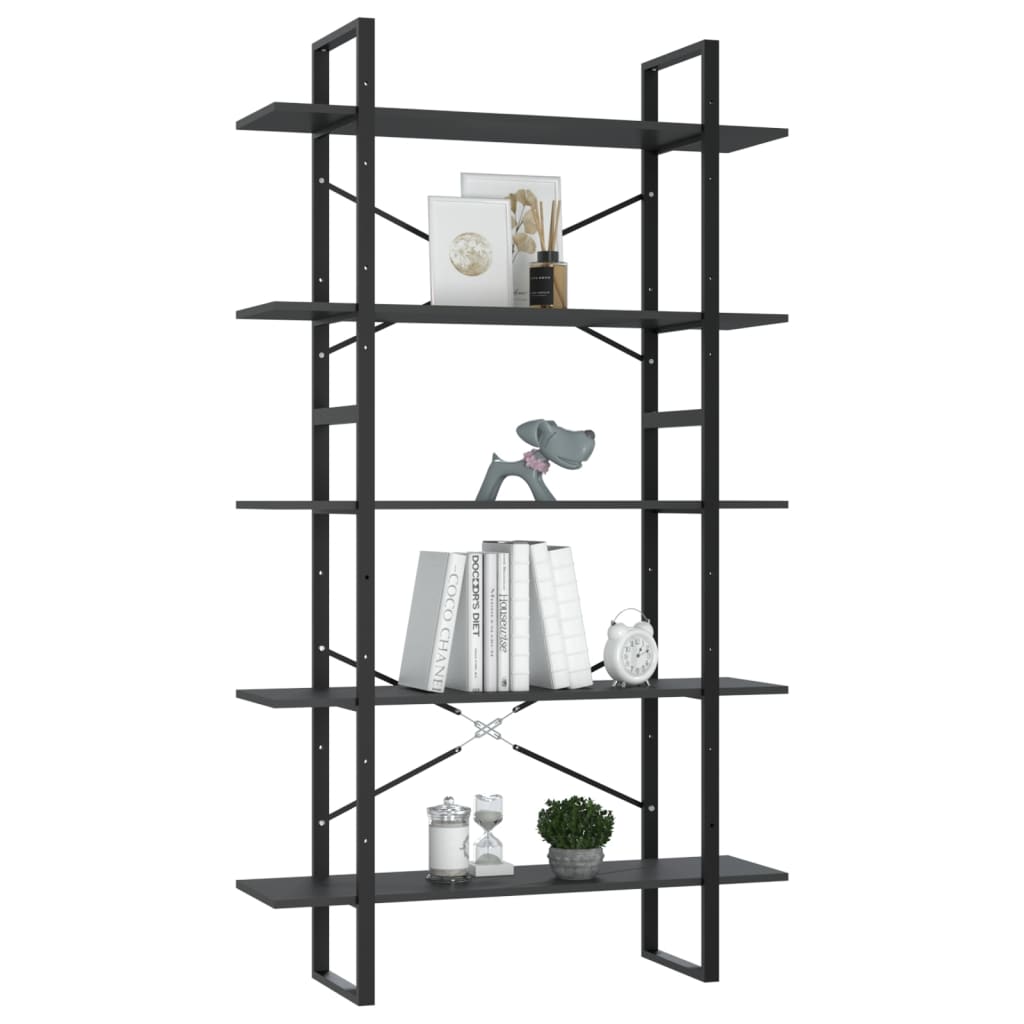 vidaXL Bibliothèque 5 niveaux Gris 100x30x175 cm Bois d'ingénierie