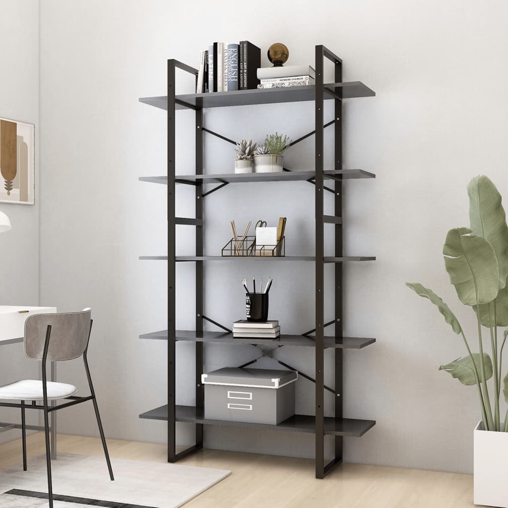 vidaXL Bibliothèque 5 niveaux Gris 100x30x175 cm Bois d'ingénierie