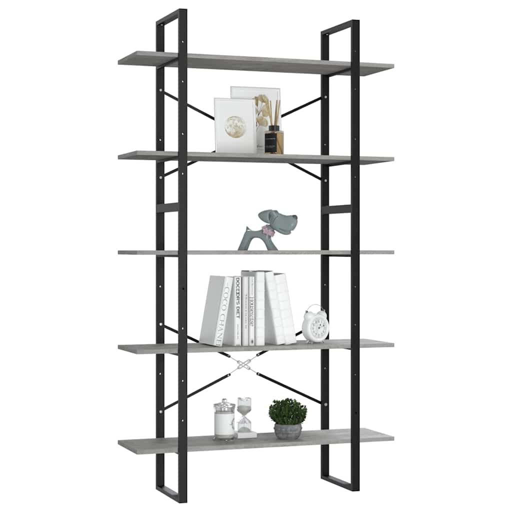 vidaXL Bibliothèque 5 étagères Gris béton 100x30x175 cm Bois d'ingénierie