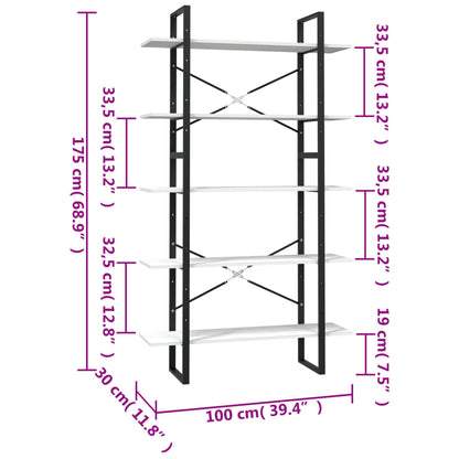 vidaXL Bibliothèque 5 étagères Blanc 100x30x175 cm Bois de pin massif
