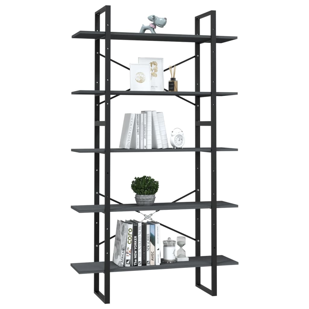 vidaXL Étagère à livres 5 niveaux Gris 100x30x175 cm Bois de pin massif