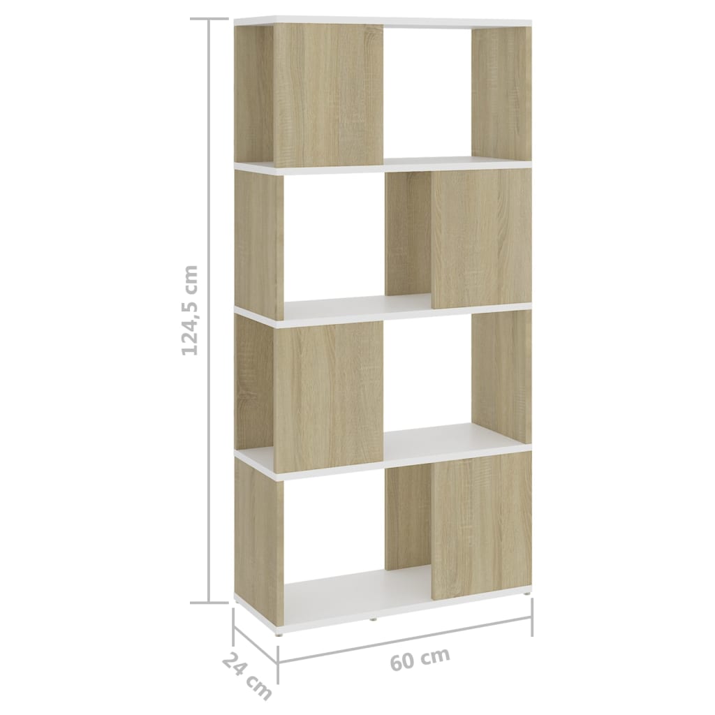 vidaXL Bibliothèque Séparateur de pièce Chêne Sonoma Blanc 60x24x124,5 cm