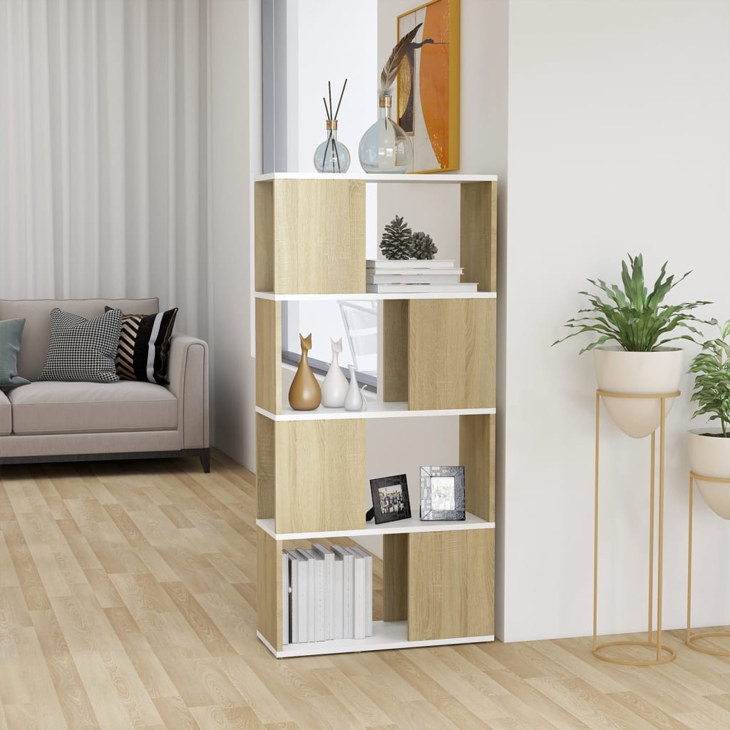 vidaXL Bibliothèque Séparateur de pièce Chêne Sonoma Blanc 60x24x124,5 cm