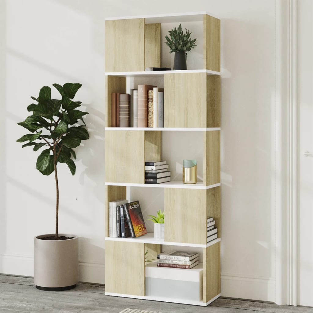 vidaXL Bibliothèque Cloison de séparation Blanc Chêne Sonoma 60x24x155 cm