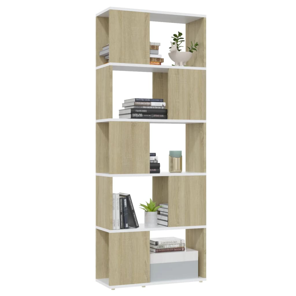 vidaXL Bibliothèque Cloison de séparation Blanc Chêne Sonoma 60x24x155 cm