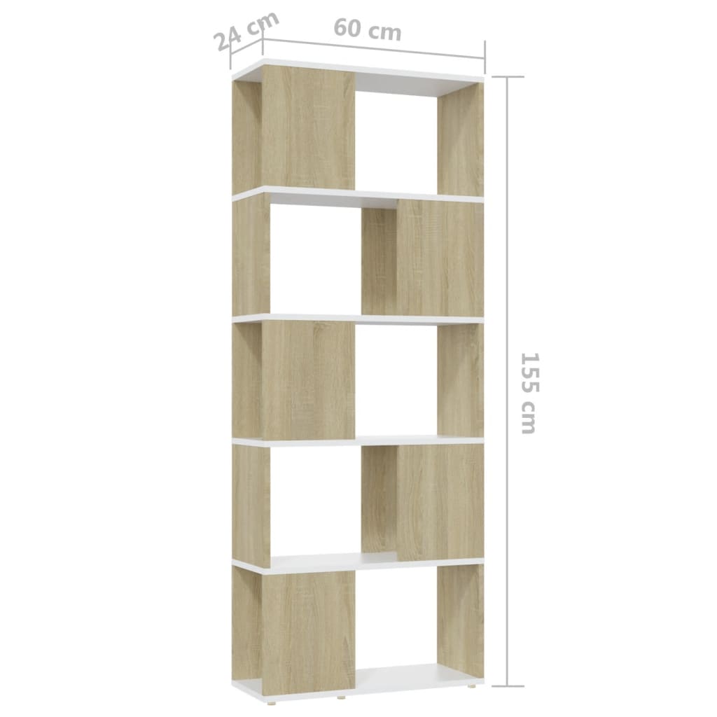 vidaXL Bibliothèque Cloison de séparation Blanc Chêne Sonoma 60x24x155 cm