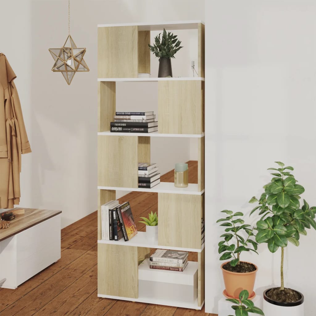 vidaXL Bibliothèque Cloison de séparation Blanc Chêne Sonoma 60x24x155 cm
