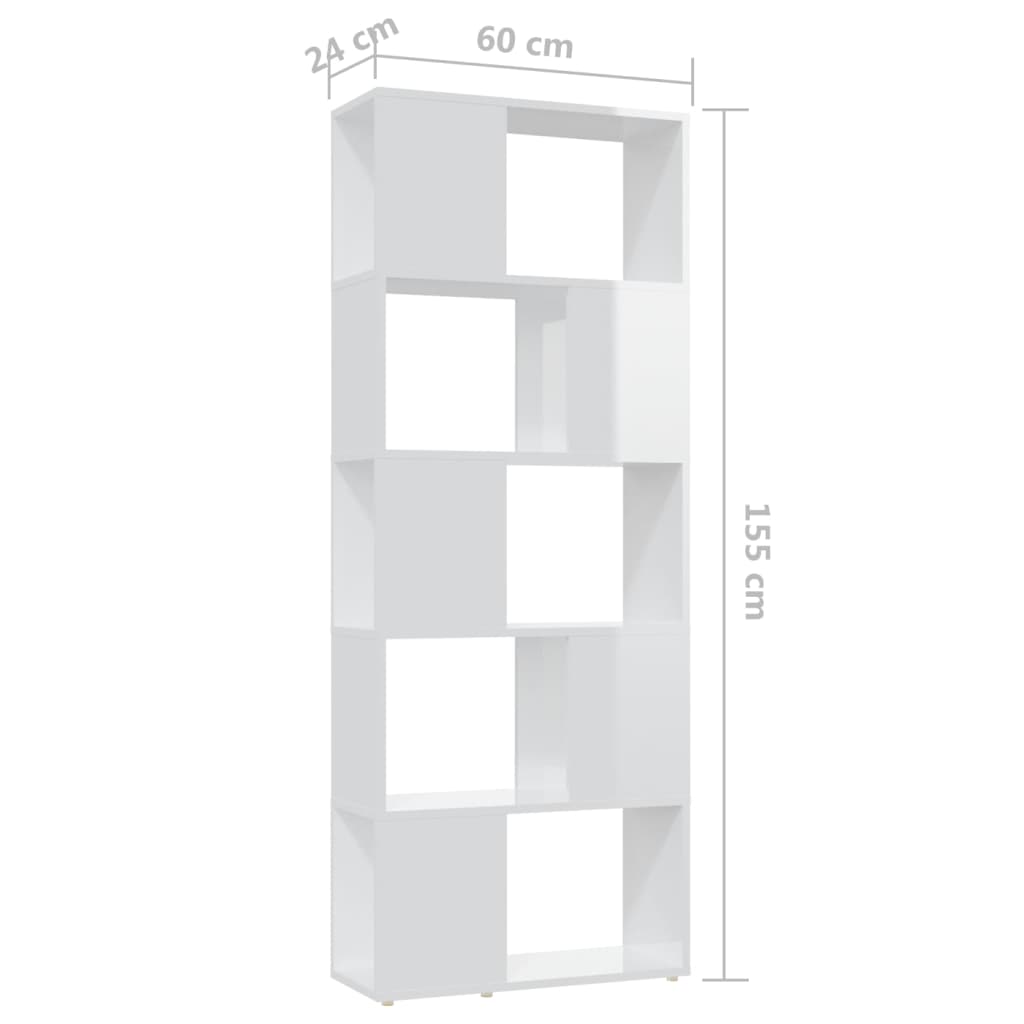 vidaXL Bibliothèque cloison blanc brillant 60x24x155 cm