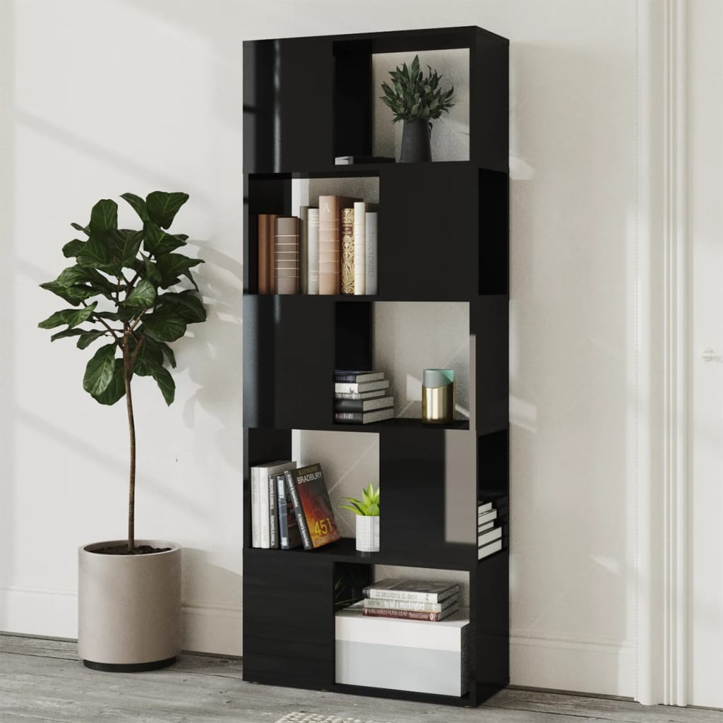 vidaXL Bibliothèque Étagère Cloison de séparation Noir brillant 60x24x155 cm