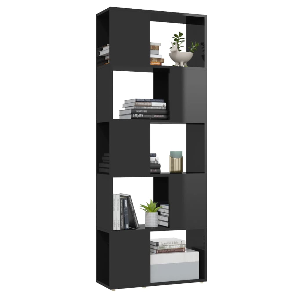 vidaXL Bibliothèque Étagère Cloison de séparation Noir brillant 60x24x155 cm