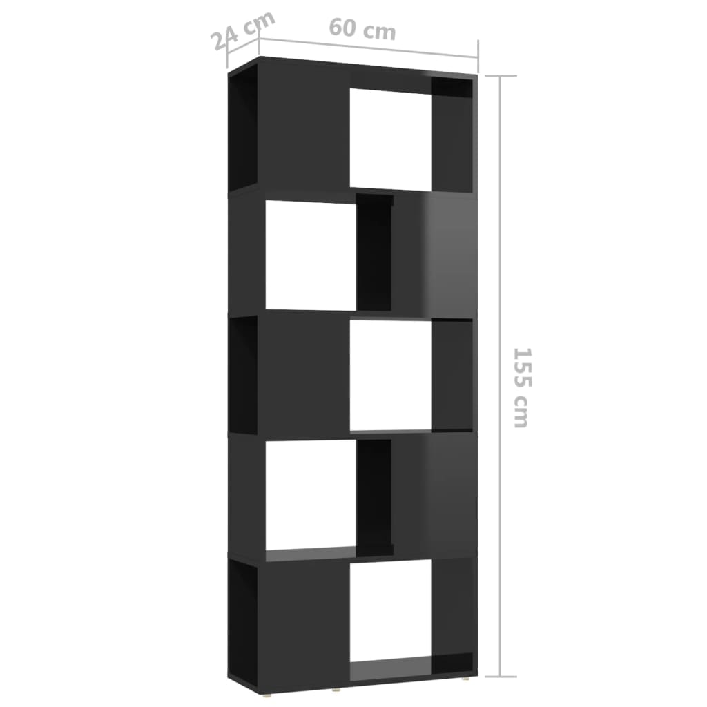 vidaXL Bibliothèque Étagère Cloison de séparation Noir brillant 60x24x155 cm