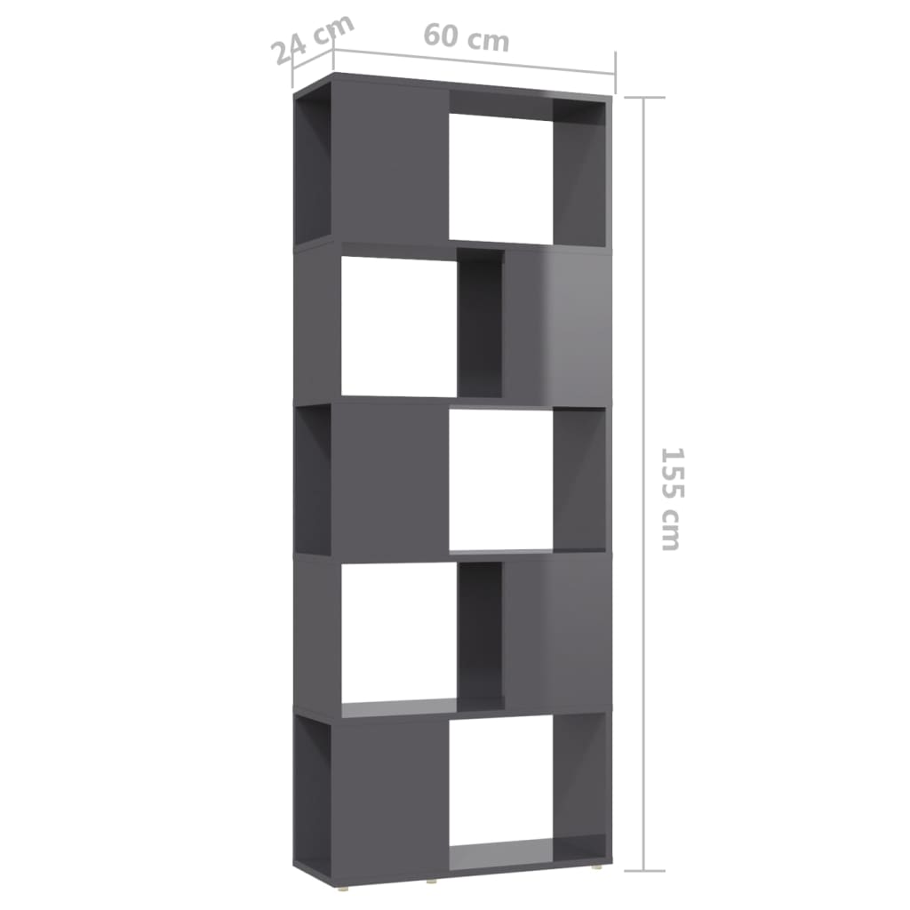 vidaXL Bibliothèque/Séparateur de pièce Gris brillant 60x24x155 cm