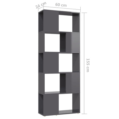 vidaXL Bibliothèque/Séparateur de pièce Gris brillant 60x24x155 cm