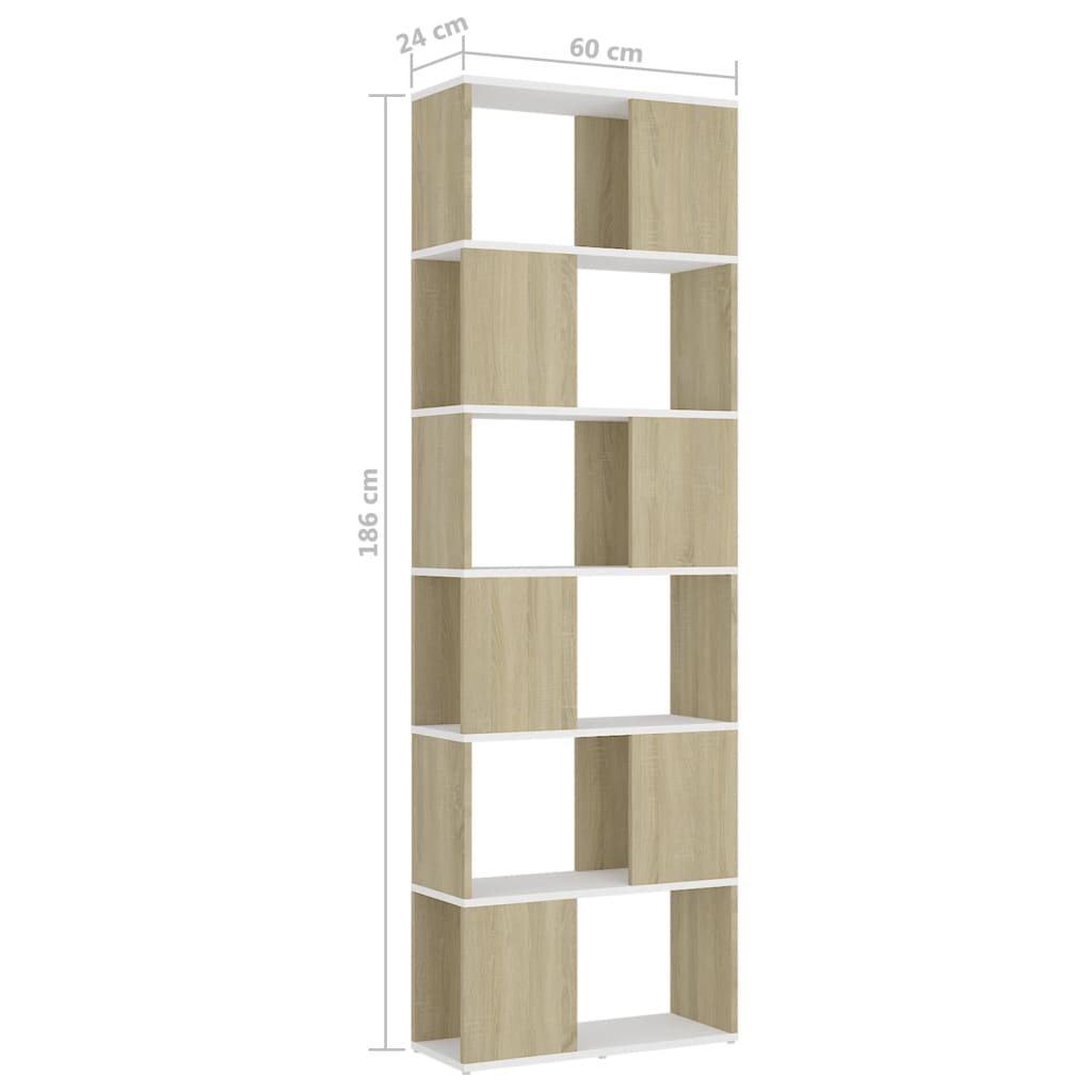 vidaXL Bibliothèque Cloison de séparation Blanc Chêne Sonoma 60x24x186 cm