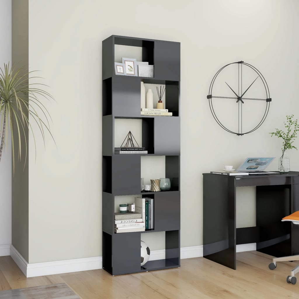 vidaXL Bibliothèque / Meuble de rangement / Séparateur de pièce Gris brillant 60x24x186 cm