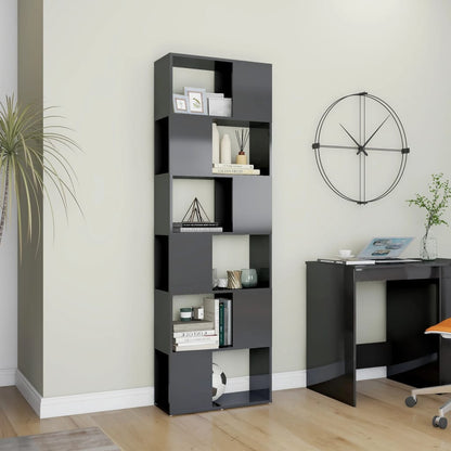 vidaXL Bibliothèque / Meuble de rangement / Séparateur de pièce Gris brillant 60x24x186 cm