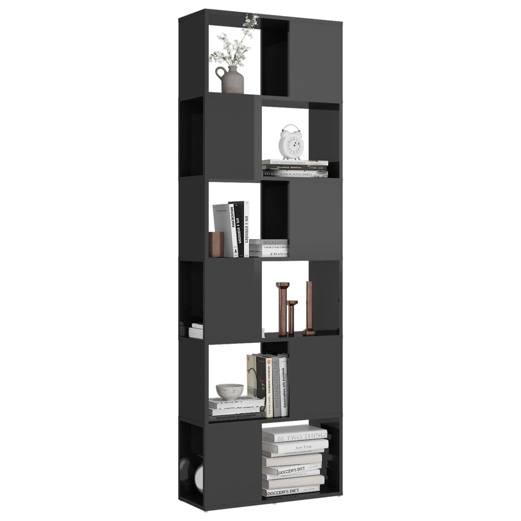vidaXL Bibliothèque / Meuble de rangement / Séparateur de pièce Gris brillant 60x24x186 cm