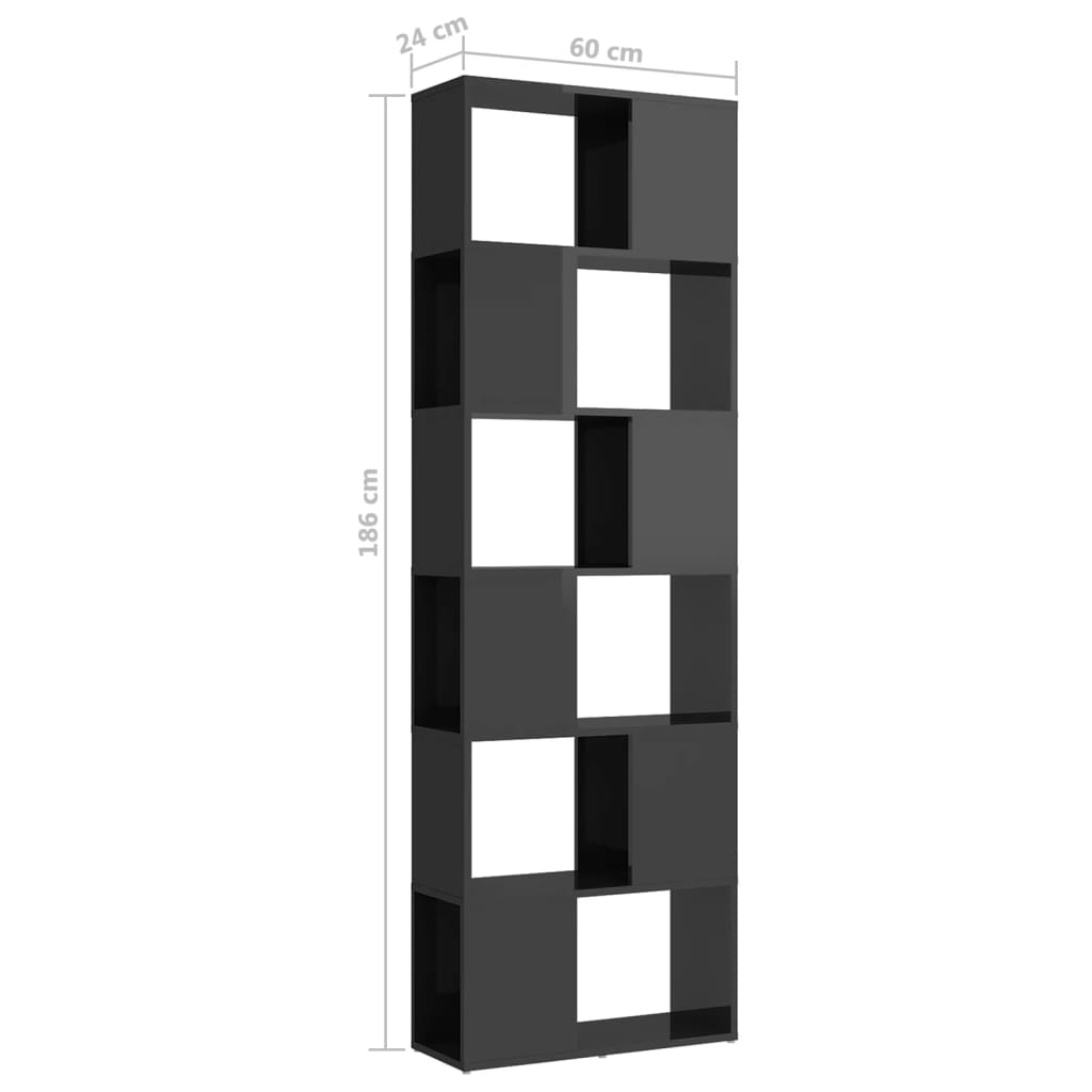 vidaXL Bibliothèque / Meuble de rangement / Séparateur de pièce Gris brillant 60x24x186 cm