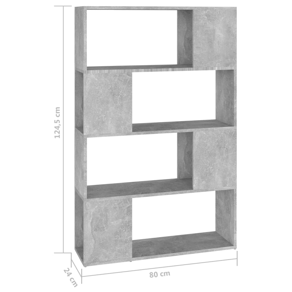 vidaXL Bibliothèque séparateur de pièce gris béton 80x24x124,5 cm bois d'ingénierie