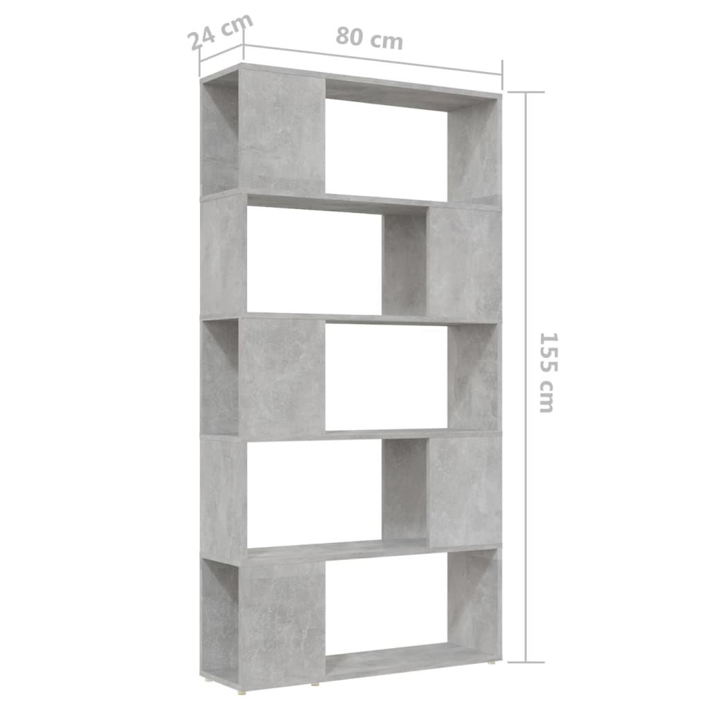 vidaXL Bücherregal Raumteiler Betongrau 80x24x155 cm Holzwerkstoff