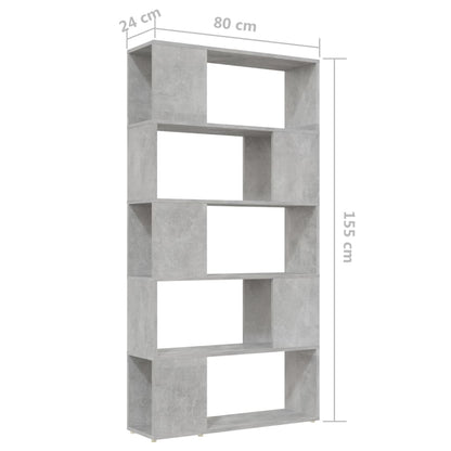 vidaXL Bücherregal Raumteiler Betongrau 80x24x155 cm Holzwerkstoff