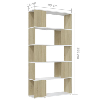 vidaXL Bücherregal Raumteiler Weiß Sonoma-Eiche 80x24x155 cm