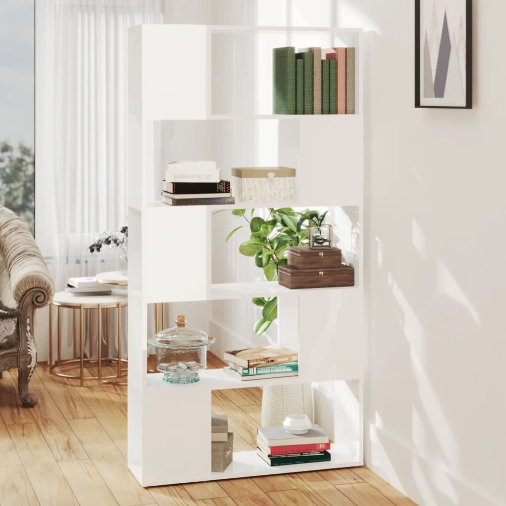 vidaXL Bücherregal Raumteiler Hochglanz-Weiß 80x24x155cm Holzwerkstoff